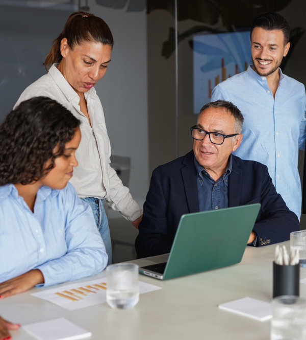 Multiracial business people working together inside modern office sharing ideas