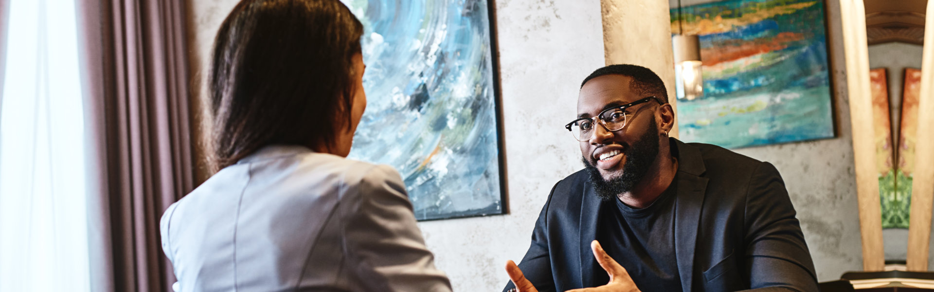 Two people talking with each other
